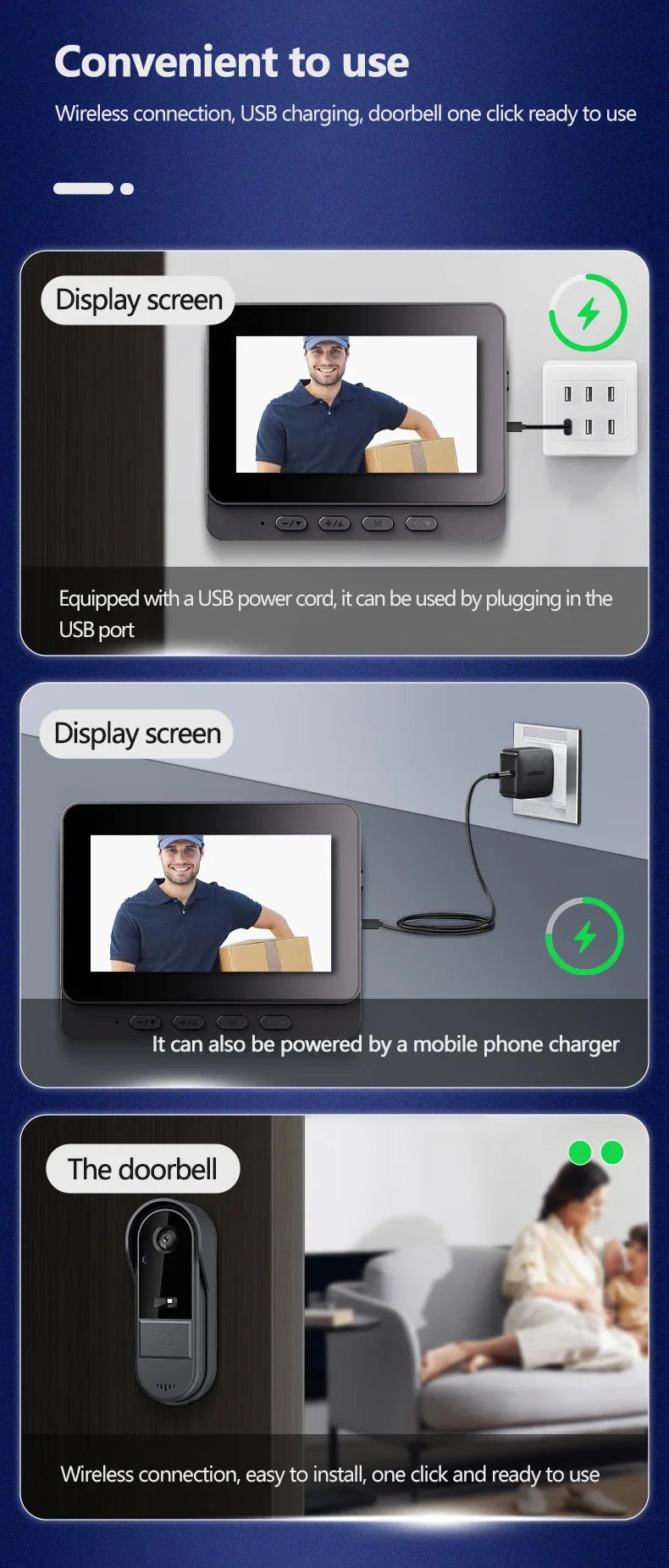 Wireless Intercom Doorbell Night HD Vision 4.3in IPS Screen Waterproof Doorbell Camera Smart Home Security Video By Bell