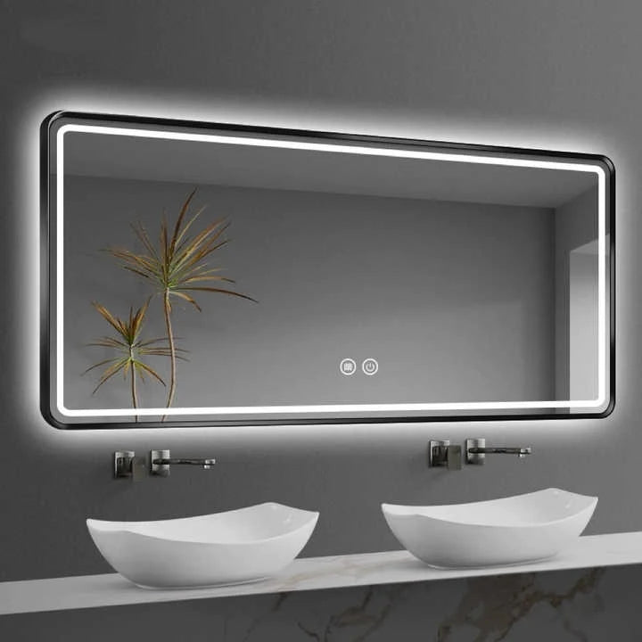 Custom Design Rectangle Stainless Steel Framed Touch Control Screen LED Intelligent Shower Mirror Smart Mirrors for Bathroom