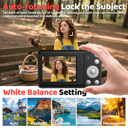 Kids Digital Camera 1080P 48MP with 16X Zoom Auto Focus Anti Shake LED Fill Light Compact Point Shoot Camera for Teens Beginners