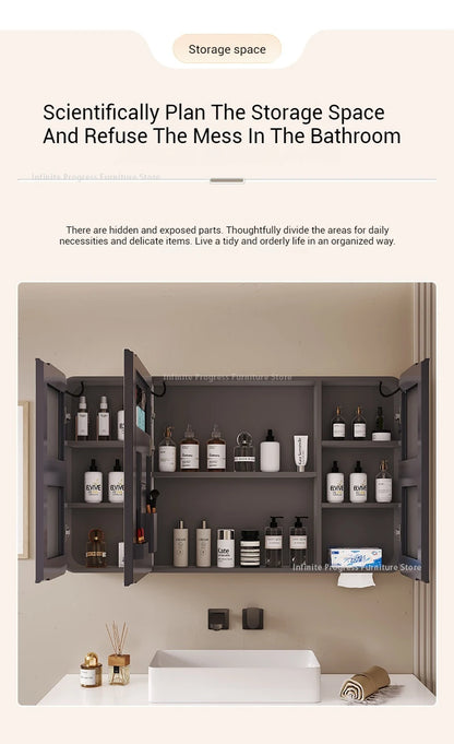 Arc-shaped Smart Bathroom Mirror Cabinet, Wall-mounted Bathroom Mirror Cabinet with Lighting, Smart Bathroom Mirror Cabinet