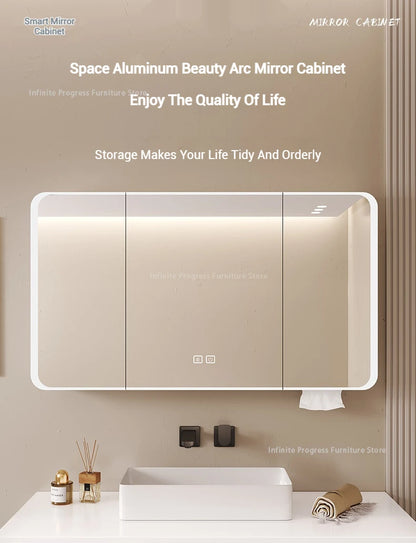 Arc-shaped Smart Bathroom Mirror Cabinet, Wall-mounted Bathroom Mirror Cabinet with Lighting, Smart Bathroom Mirror Cabinet