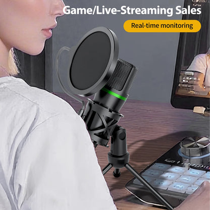 Condenser Microphone USB Wired For PC Computer Laptop Professional Gaming Accessories Streaming Sound Live Podcast RGB Record