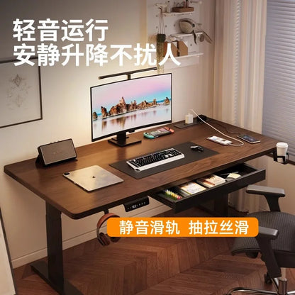 Solid Wood Electric Standing Desk with Drawers Smart Height Adjustable Gaming Computer Workstation for Home Study Office
