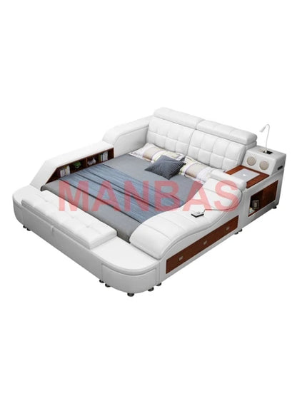 King/Queen Size Multifunctional Bed Tech Smart Beds Ultimate Camas TATAMI Massage Lit Genuine Leather Upholstered Bed with Audio