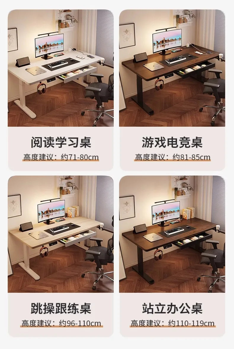 Solid Wood Electric Standing Desk with Drawers Smart Height Adjustable Gaming Computer Workstation for Home Study Office