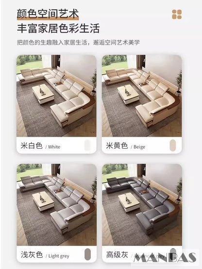 MINGDIBAO Premium Italian Genuine Leather Sofa Set for Living Room with Adjustable Headrests, Bluetooth Speaker, Wireless Charge