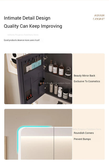 Arc-shaped Smart Bathroom Mirror Cabinet, Wall-mounted Bathroom Mirror Cabinet with Lighting, Smart Bathroom Mirror Cabinet