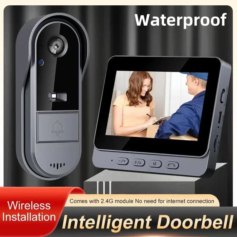 Wireless Intercom Doorbell Night HD Vision 4.3in IPS Screen Waterproof Doorbell Camera Smart Home Security Video By Bell