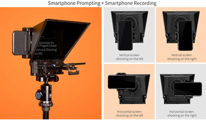 FEELWORLD TP2A 8 inch Mini Teleprompter Portable Supports Under Smartphone Tablet Prompting DSLR Camera Bluetooth