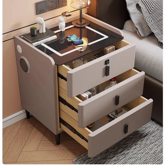 Modern Luxury Bedroom Furniture Foldable Wooden Bedside Table with Smart USB Port Wireless Charger Light Lamp