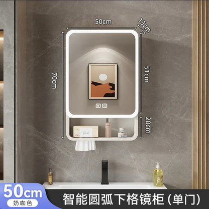 Aluminum Alloy Bathroom Mirror Cabinet Smart Makeup Mirror with Lights  Anti-Fog Wall-Mounted Vanity Cabinet Storage Mirror