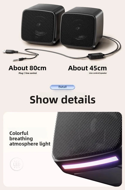 Computer Speakers, Mini Speaker with Cool Lights and Stereo Sound 6W USB Powered 3.5 mm AUX-in Portable Speaker for Computer