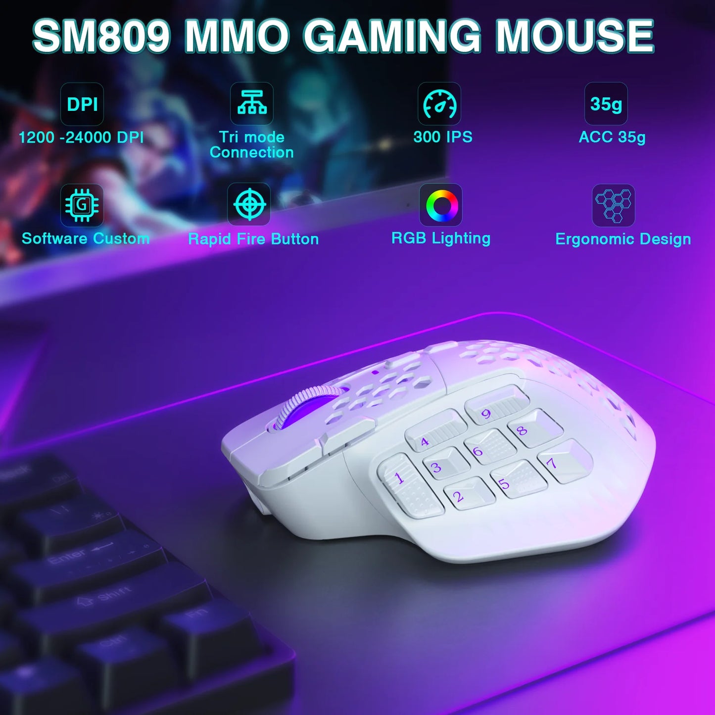 wireless MMO gaming mouse