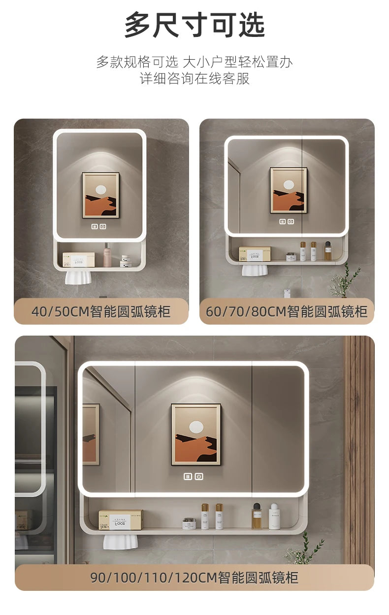 Aluminum Alloy Bathroom Mirror Cabinet Smart Makeup Mirror with Lights  Anti-Fog Wall-Mounted Vanity Cabinet Storage Mirror