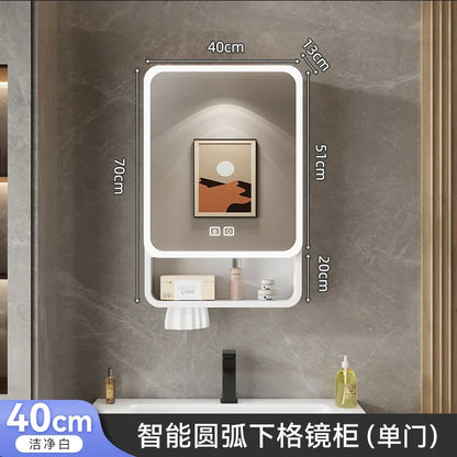Aluminum Alloy Bathroom Mirror Cabinet Smart Makeup Mirror with Lights  Anti-Fog Wall-Mounted Vanity Cabinet Storage Mirror