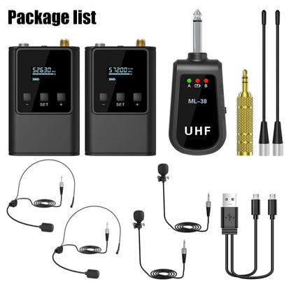 Dual Wireless Microphone System Headset Mic/Stand Mic/Lavalier Lapel Mic with Rechargeable Bodypack Transmitter & Receiver