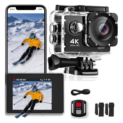 Outdoor WiFi 4K Action Camera Helmet Video Recording 4K/30FPS WiFi 2.0" 170D GPS 4X Zoom Underwater Waterproof Sports Camera