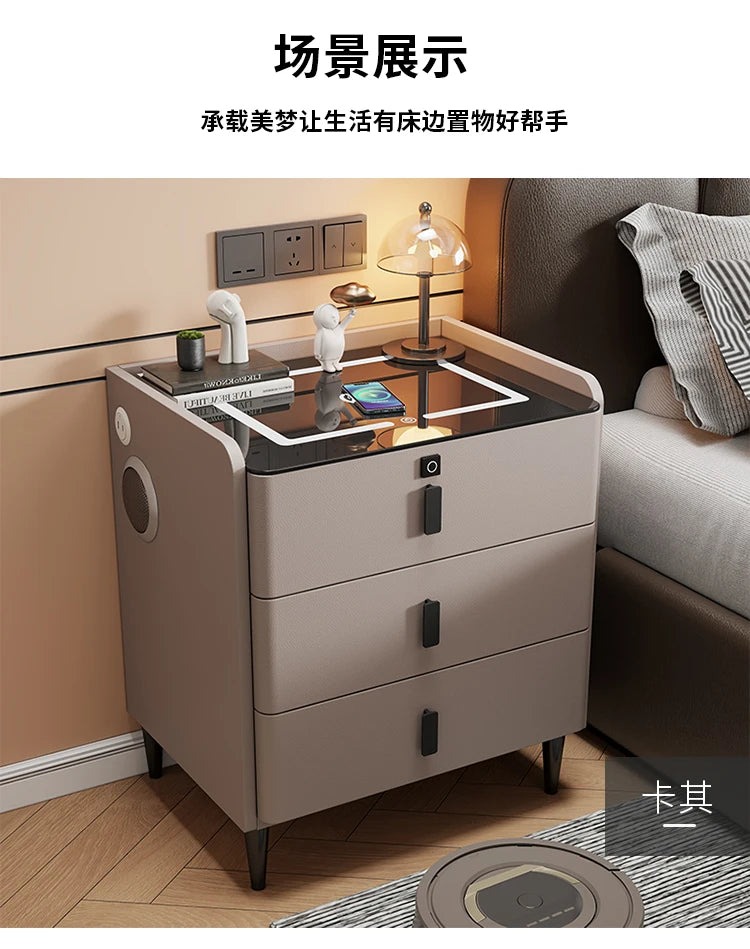 Modern Luxury Bedroom Furniture Foldable Wooden Bedside Table with Smart USB Port Wireless Charger Light Lamp