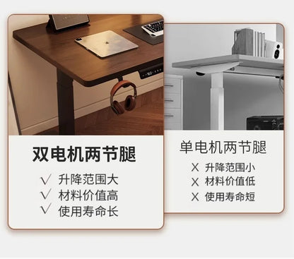 Solid Wood Electric Standing Desk with Drawers Smart Height Adjustable Gaming Computer Workstation for Home Study Office