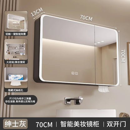 Arc-shaped Smart Bathroom Mirror Cabinet, Wall-mounted Bathroom Mirror Cabinet with Lighting, Smart Bathroom Mirror Cabinet