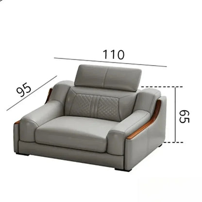 Stylish Italian Genuine Leather Sofa for Living Room with Cup Holder, USB, Adjustable Headrests & Bluetooth Speaker - MANBAS