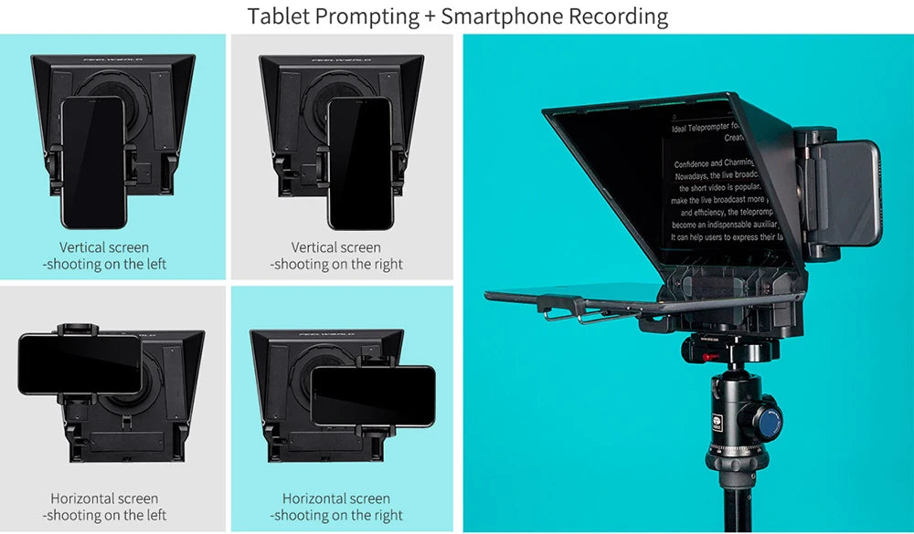 FEELWORLD TP2A 8 inch Mini Teleprompter Portable Supports Under Smartphone Tablet Prompting DSLR Camera Bluetooth