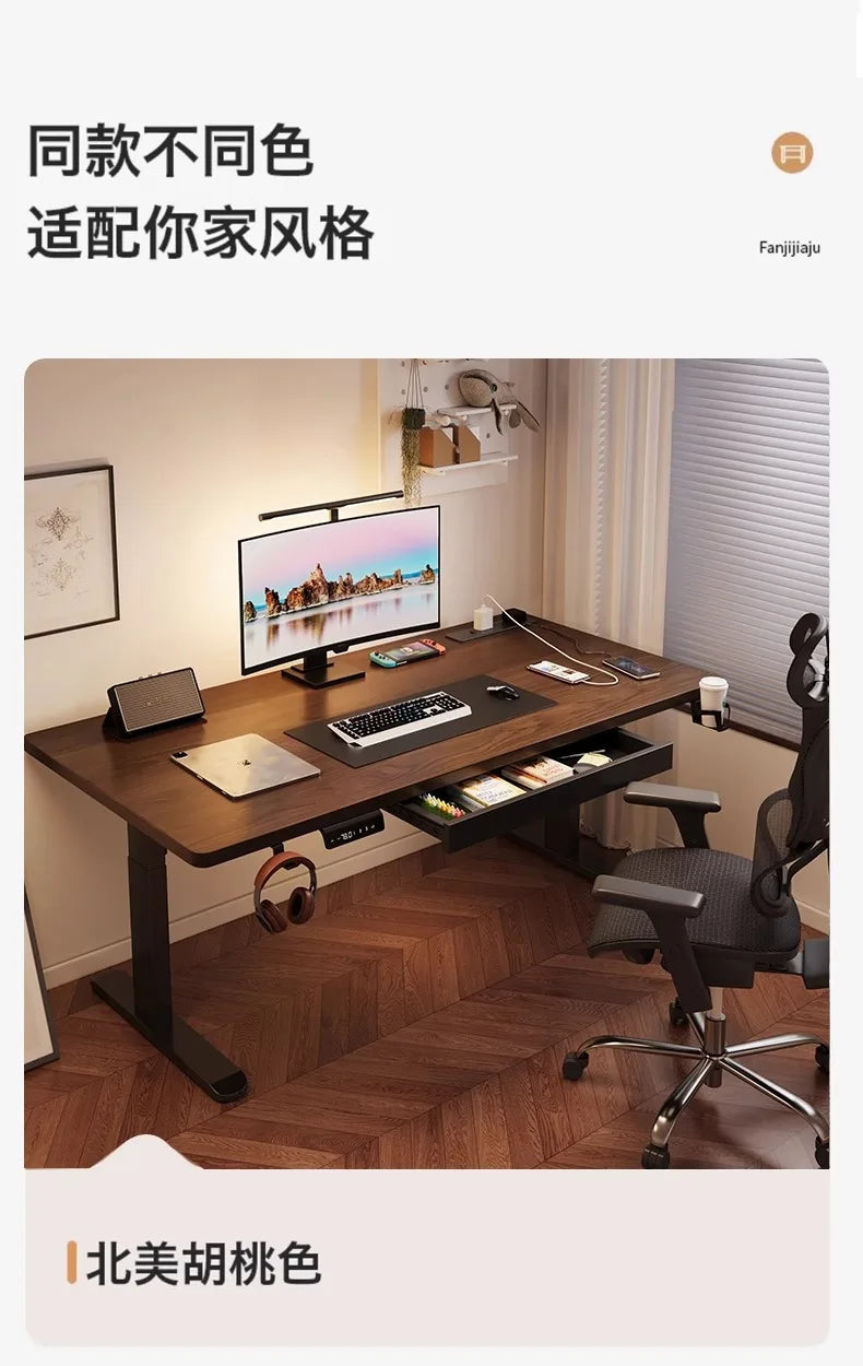 Solid Wood Electric Standing Desk with Drawers Smart Height Adjustable Gaming Computer Workstation for Home Study Office