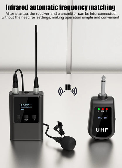 Dual Wireless Microphone System Headset Mic/Stand Mic/Lavalier Lapel Mic with Rechargeable Bodypack Transmitter & Receiver