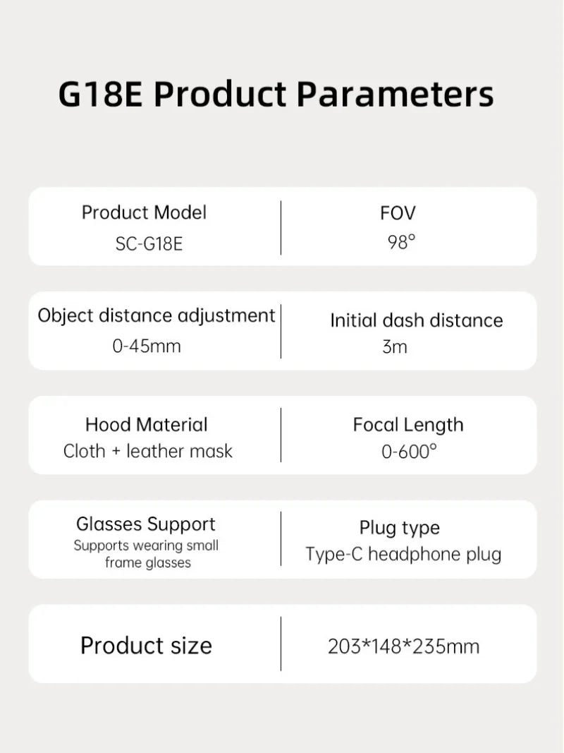 G18E VR headset for smartphone
