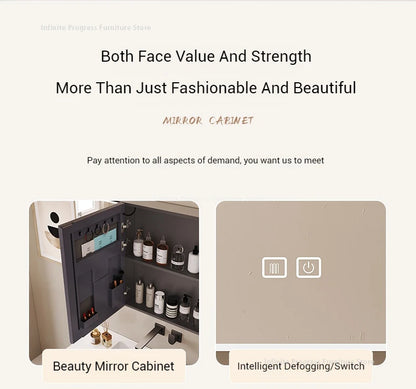 Arc-shaped Smart Bathroom Mirror Cabinet, Wall-mounted Bathroom Mirror Cabinet with Lighting, Smart Bathroom Mirror Cabinet