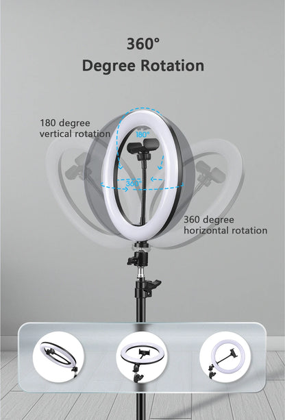 10in 26cm RGB Selfie Ring Light with Telescopic Tripod Stand Phone Holder, Photography RingLight Colorful Led Makeup Fill Lamp