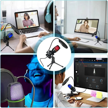 Condenser Microphone USB Wired For PC Computer Laptop Professional Gaming Accessories Streaming Sound Live Podcast RGB Record