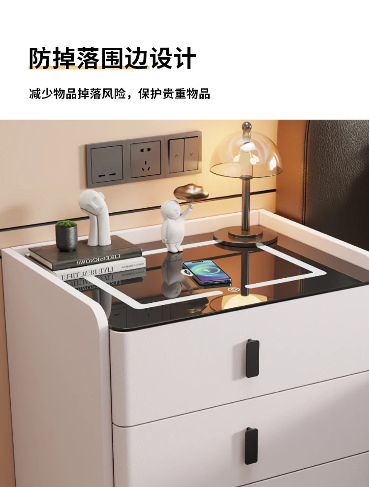 Modern Luxury Bedroom Furniture Foldable Wooden Bedside Table with Smart USB Port Wireless Charger Light Lamp