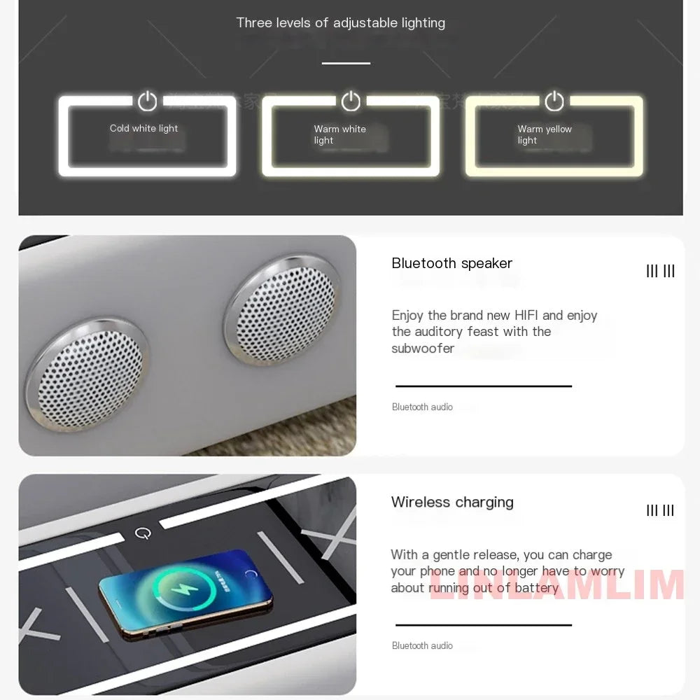 Linlamlim Modern Scientific Fabric Sectional Sofa Set with Chaise Lounge, Bluetooth Speakers, USB Charging Ports for Living Room