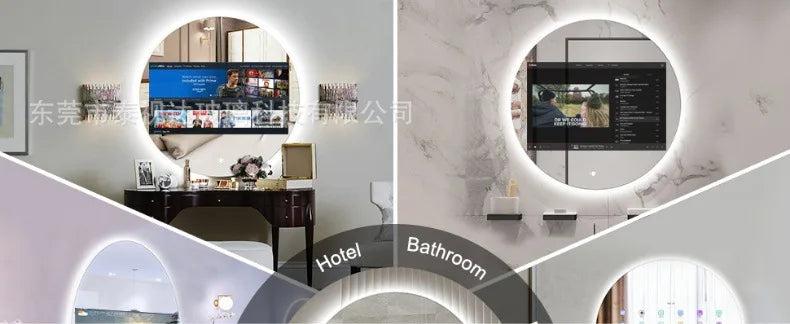 Customized Bedroom Round Intelligent Makeup Mirror, Bathroom Mirror, Android Magic Mirror, Waterproof Strap, 15.6-inch