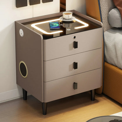 simple smart bedside table modern light luxury bedroom multi-function bedside table wireless charging criado mudo furniture