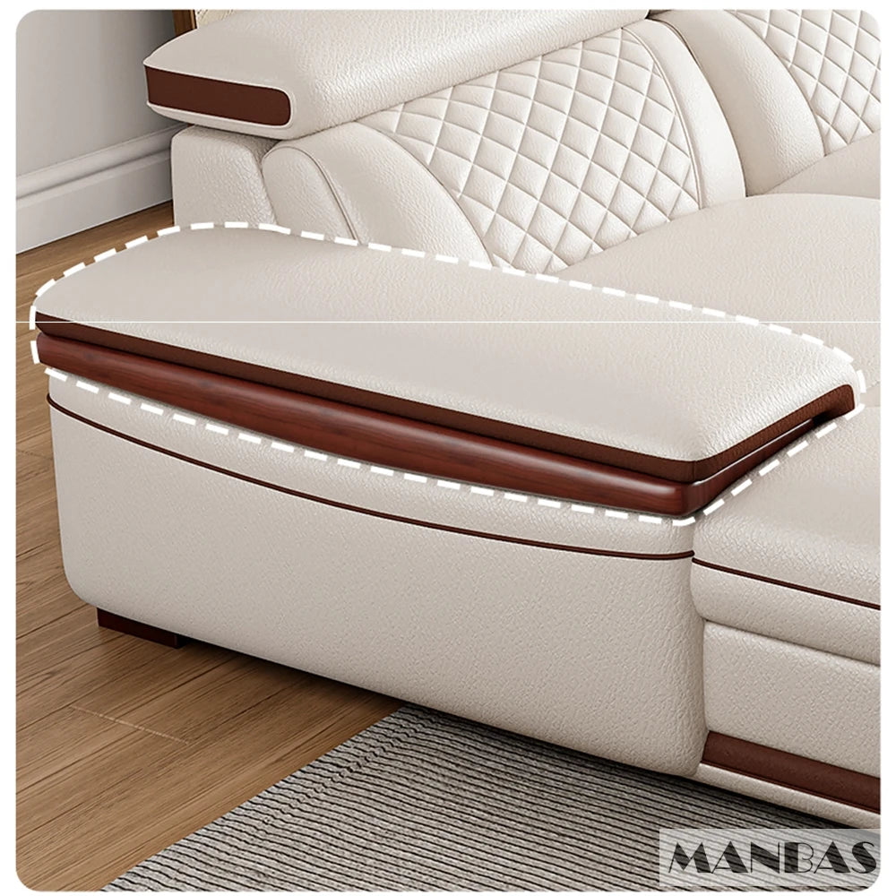 MINGDIBAO Premium Italian Genuine Leather Sofa Set for Living Room with Adjustable Headrests, Bluetooth Speaker, Wireless Charge