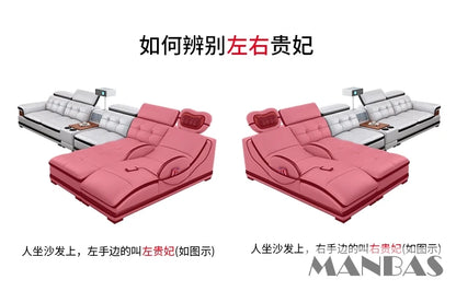 Bluetooth Speaker and Massage Italian Leather Sofa Set with USB, Cup Holder, Adjustable Headrests, Projector Living Room Couch