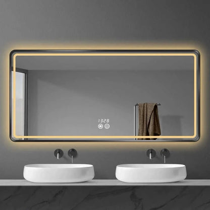 Custom Design Rectangle Stainless Steel Framed Touch Control Screen LED Intelligent Shower Mirror Smart Mirrors for Bathroom