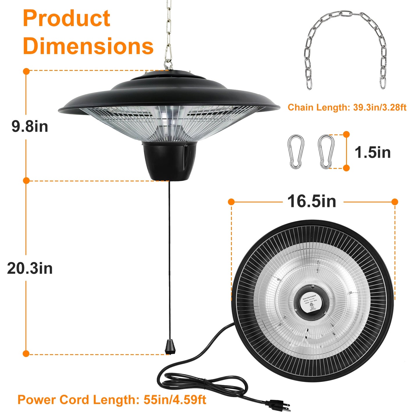 Outdoor Hanging Patio Heater Ultra-Quiet Electric Heating Lamp