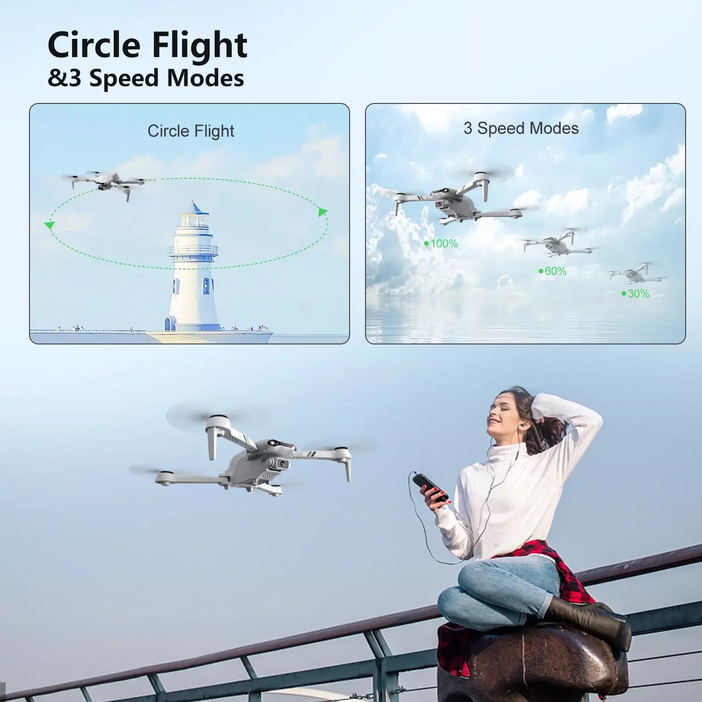 F10 Foldable Drone With Camera For Adults,1080P HD FPV Live Video RC Quadcopter