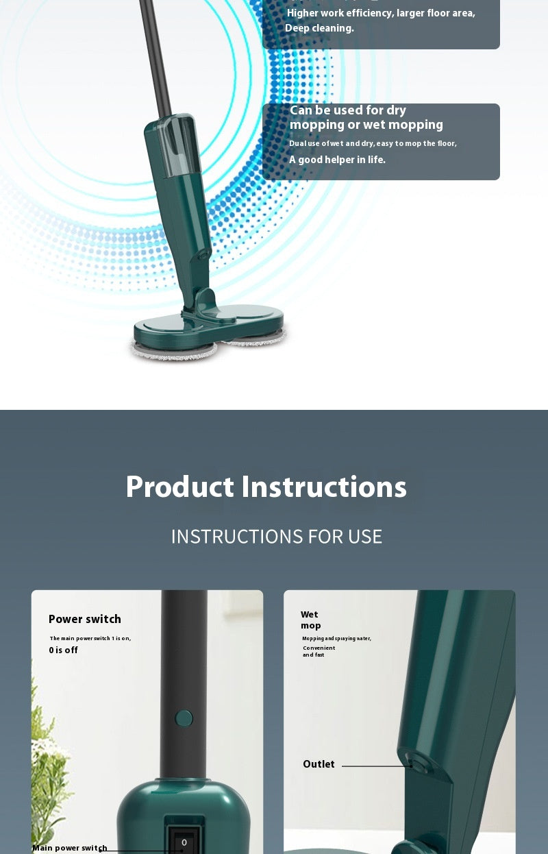 All-in-one sweeping and mopping machine product instructions showing features and usage.