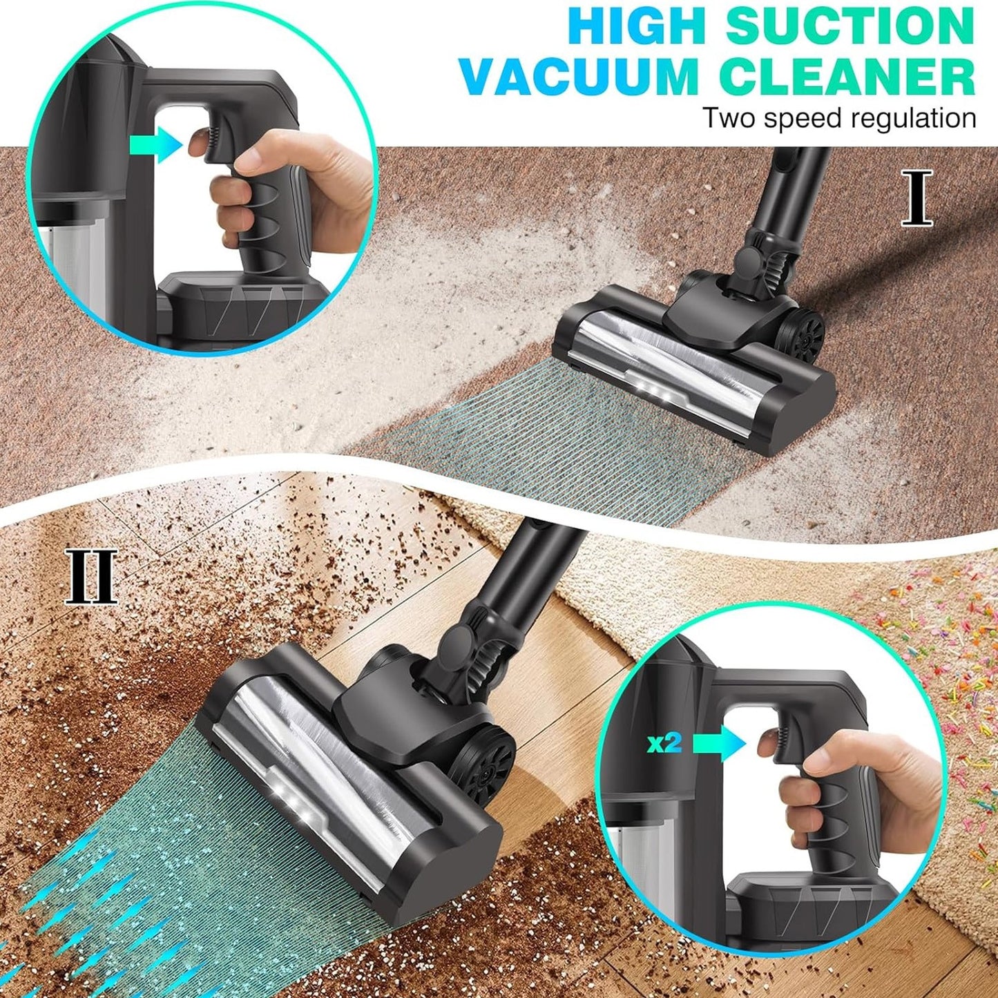 12VBlack Cordless Vacuum Cleaner Stick Handheld Vacuum For Carpet Floor Pet Hair