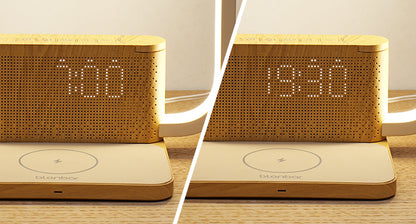 Bedside Lamp Double Alarm Clock 10W Wireless Charging Natural Sound Wake-up Light
