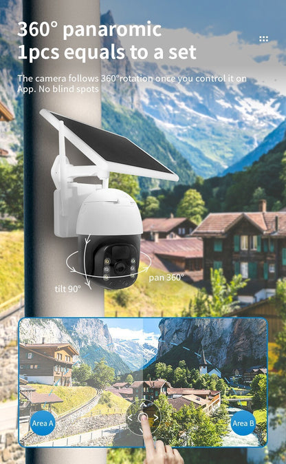 Solar Battery Powered Wireless WiFi Outdoor PanTilt Home Security Camera System