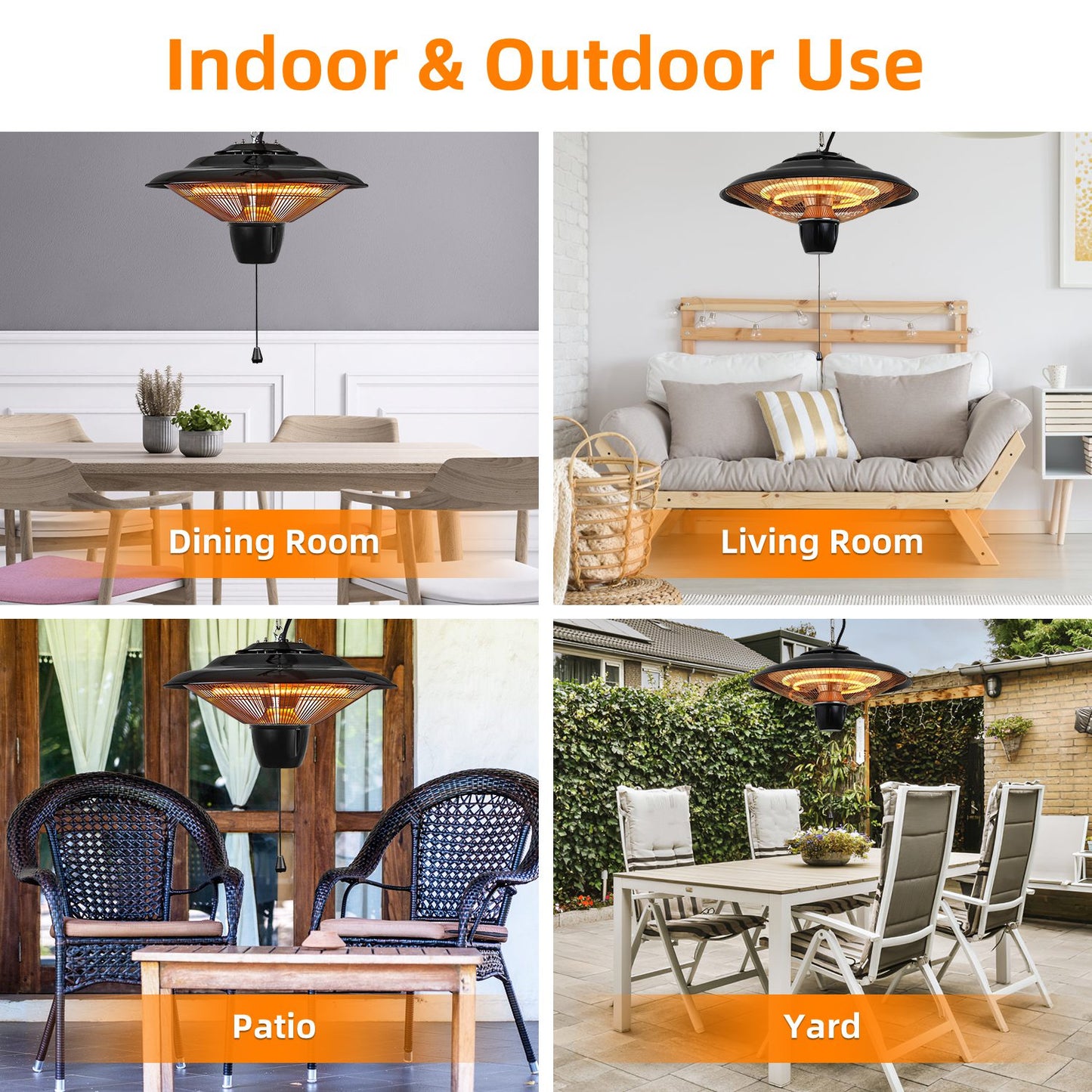 Outdoor Hanging Patio Heater Ultra-Quiet Electric Heating Lamp