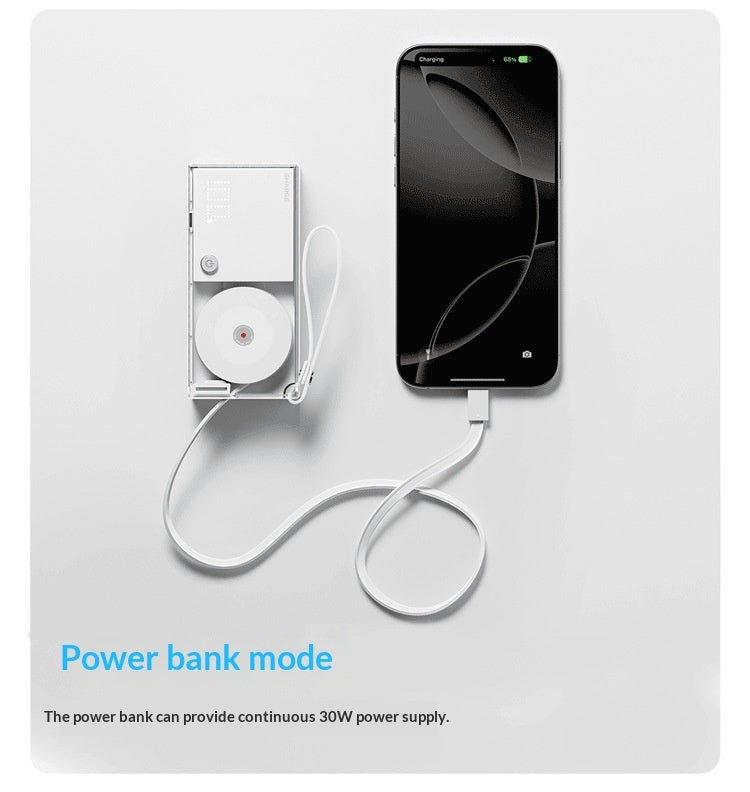 3-in-1 Power Bank With 30W Charging Built-in Plug And Retractable Cable For Fast Charging